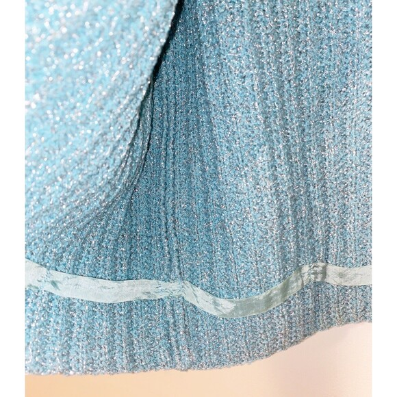 Vintage Handmade Teal Beaded Sweater With Silver Thread Size Small - Picture 4 of 5